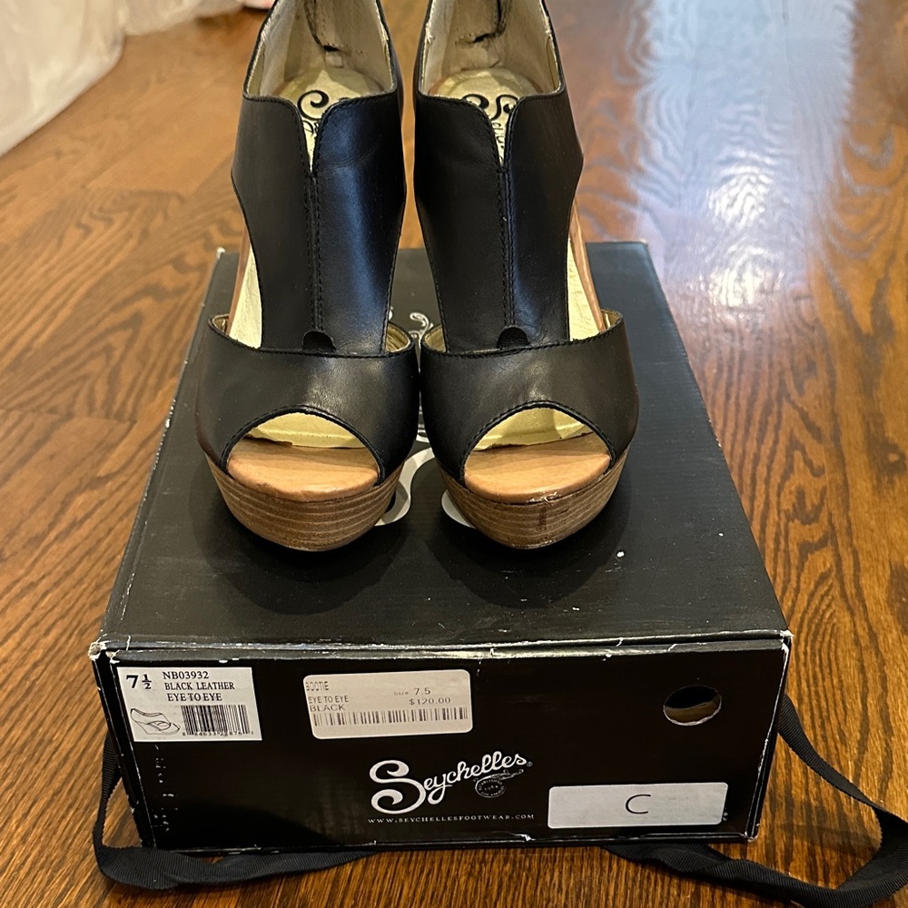 Seychelles Black Peep Toe Platform Heels